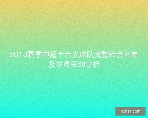 2013赛季中超十六支球队完整转会名单及球员变动分析