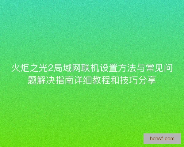 火炬之光2局域网联机设置方法与常见问题解决指南详细教程和技巧分享